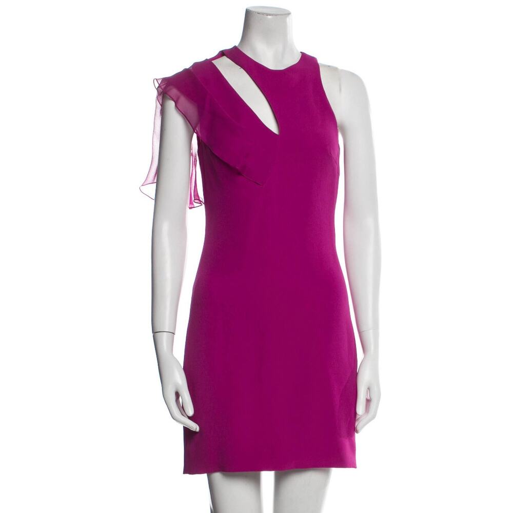 Cushnie Et Ochs One Shoulder Cutout Frill Magenta Cocktail Mini Dress